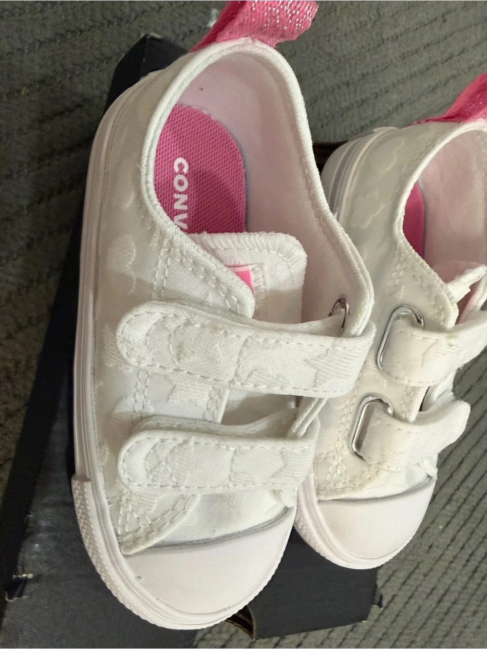 Converse Kids White and Pink Slip-On Sneakers